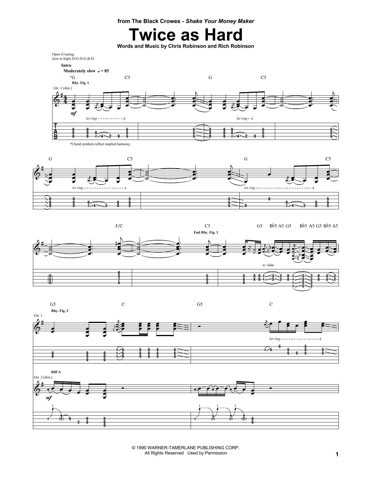 Black Crowes Twice As Hard Sheet Music Notes & Chords for Guitar Tab - Download or Print PDF