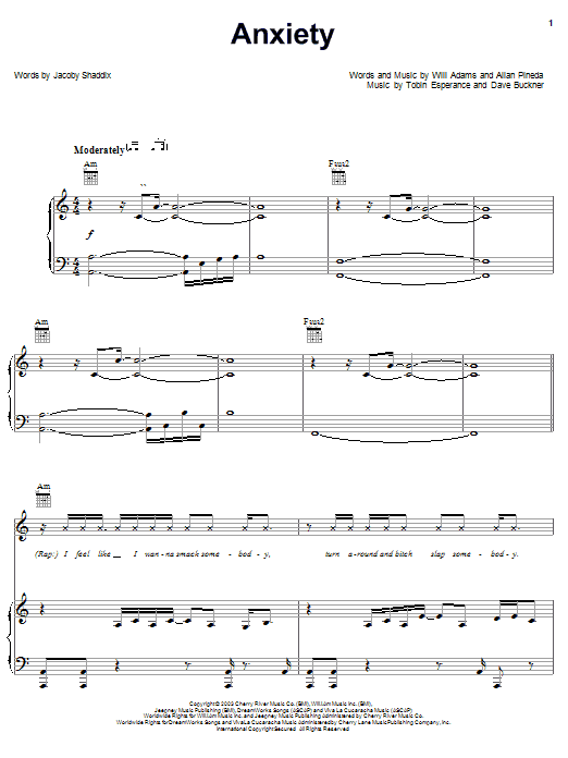 The Black Eyed Peas Anxiety Sheet Music Notes & Chords for Piano, Vocal & Guitar (Right-Hand Melody) - Download or Print PDF