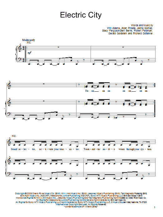 The Black Eyed Peas Electric City Sheet Music Notes & Chords for Piano, Vocal & Guitar (Right-Hand Melody) - Download or Print PDF The Black Eyed Peas Electric City Sheet Music Notes & Chords for Piano, Vocal & Guitar (Right-Hand Melody) - Download or Print PDF