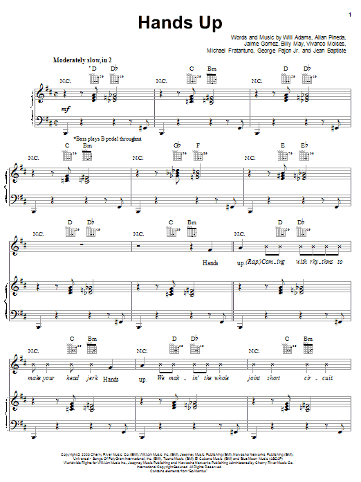 The Black Eyed Peas Hands Up Sheet Music Notes & Chords for Piano, Vocal & Guitar (Right-Hand Melody) - Download or Print PDF