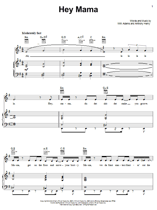 The Black Eyed Peas Hey Mama Sheet Music Notes & Chords for Piano, Vocal & Guitar (Right-Hand Melody) - Download or Print PDF