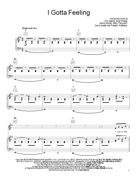 The Black Eyed Peas I Gotta Feeling Sheet Music Notes & Chords for Alto Sax Solo - Download or Print PDF