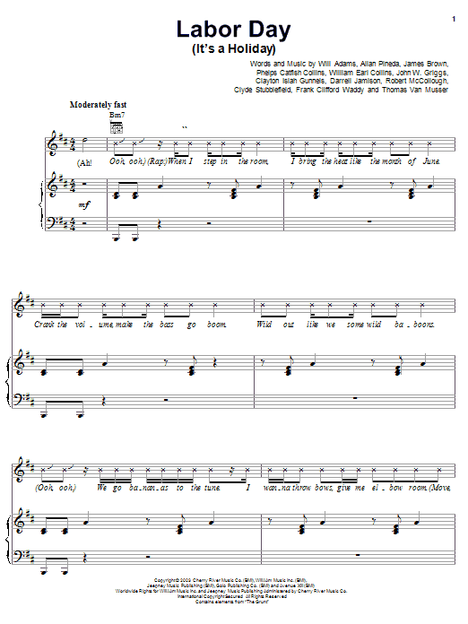 The Black Eyed Peas Labor Day (It's A Holiday) Sheet Music Notes & Chords for Piano, Vocal & Guitar (Right-Hand Melody) - Download or Print PDF