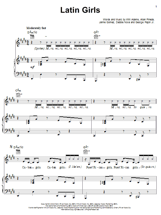 The Black Eyed Peas Latin Girls Sheet Music Notes & Chords for Piano, Vocal & Guitar (Right-Hand Melody) - Download or Print PDF The Black Eyed Peas Latin Girls Sheet Music Notes & Chords for Piano, Vocal & Guitar (Right-Hand Melody) - Download or Print PDF