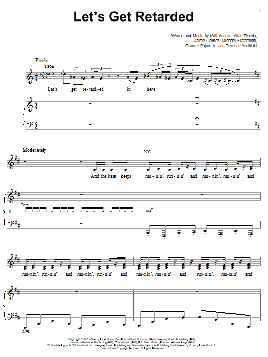 The Black Eyed Peas Let's Get Retarded Sheet Music Notes & Chords for Piano, Vocal & Guitar (Right-Hand Melody) - Download or Print PDF