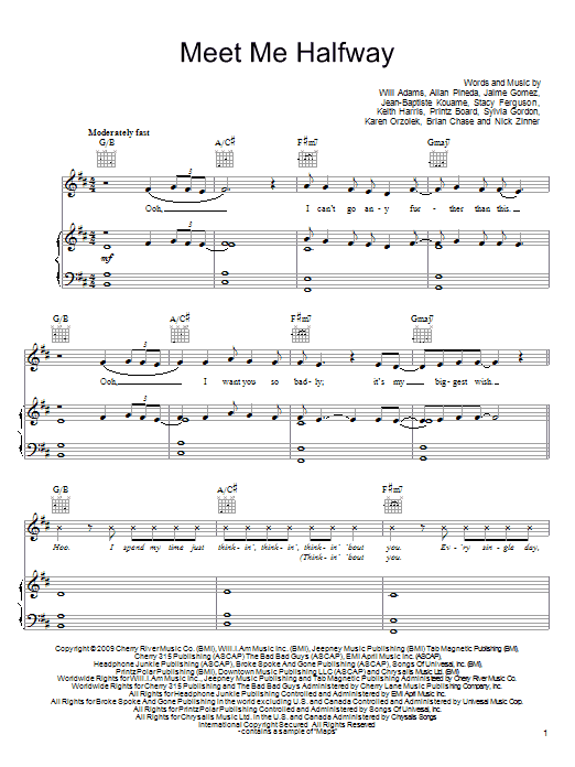 The Black Eyed Peas Meet Me Halfway Sheet Music Notes & Chords for Lyrics & Chords - Download or Print PDF