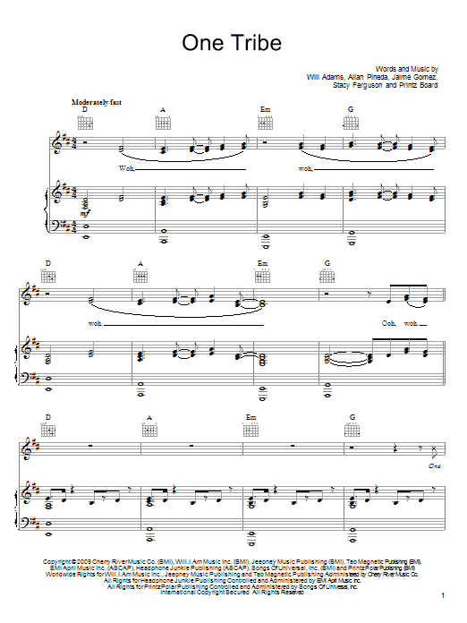 The Black Eyed Peas One Tribe Sheet Music Notes & Chords for Piano, Vocal & Guitar (Right-Hand Melody) - Download or Print PDF The Black Eyed Peas One Tribe Sheet Music Notes & Chords for Piano, Vocal & Guitar (Right-Hand Melody) - Download or Print PDF