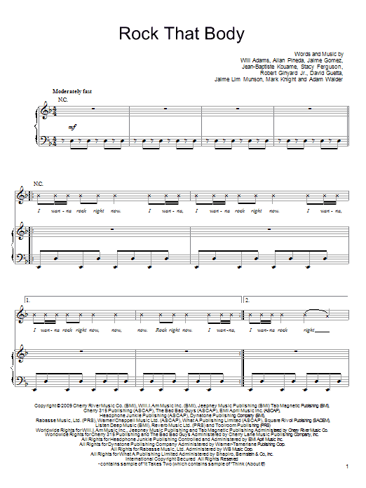 The Black Eyed Peas Rock That Body Sheet Music Notes & Chords for Piano, Vocal & Guitar (Right-Hand Melody) - Download or Print PDF