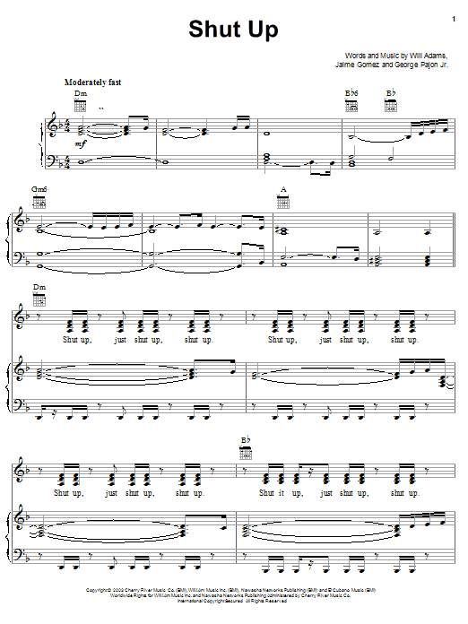 The Black Eyed Peas Shut Up Sheet Music Notes & Chords for Piano, Vocal & Guitar (Right-Hand Melody) - Download or Print PDF