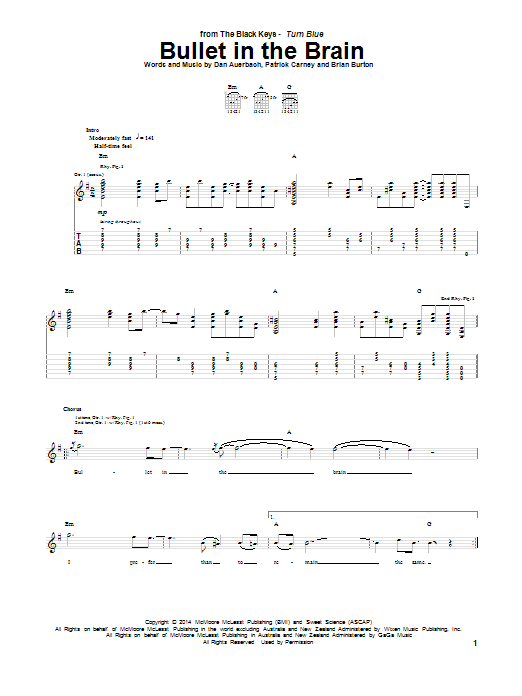 The Black Keys Bullet In The Brain Sheet Music Notes & Chords for Guitar Tab - Download or Print PDF