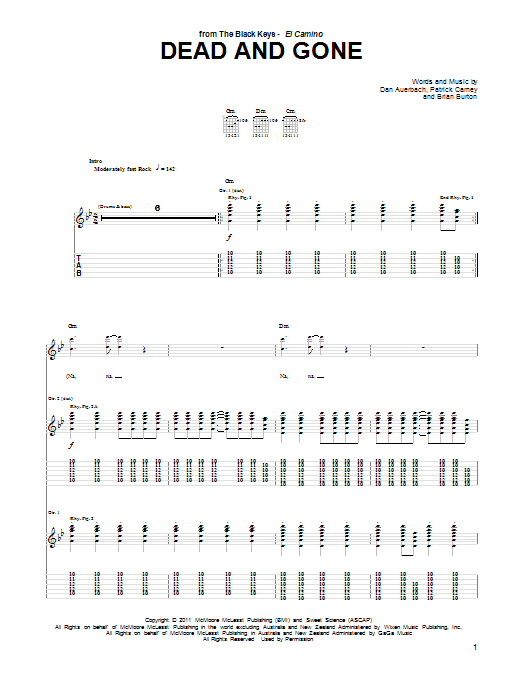 The Black Keys Dead And Gone Sheet Music Notes & Chords for Guitar Tab - Download or Print PDF