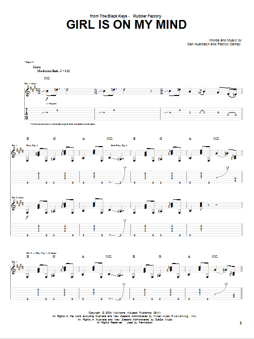 The Black Keys Girl Is On My Mind Sheet Music Notes & Chords for Piano, Vocal & Guitar (Right-Hand Melody) - Download or Print PDF