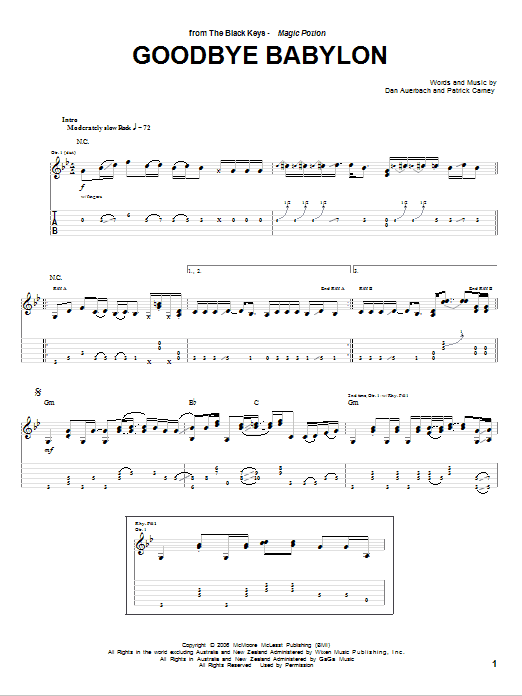 The Black Keys Goodbye Babylon Sheet Music Notes & Chords for Guitar Tab - Download or Print PDF