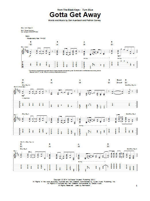 The Black Keys Gotta Get Away Sheet Music Notes & Chords for Guitar Tab - Download or Print PDF