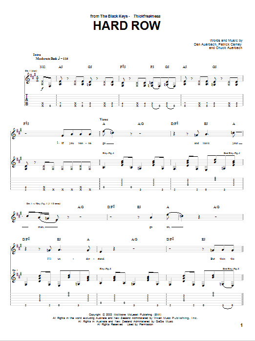 The Black Keys Hard Row Sheet Music Notes & Chords for Guitar Tab - Download or Print PDF