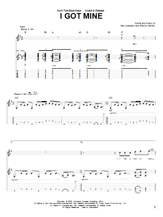 The Black Keys I Got Mine Sheet Music Notes & Chords for Piano, Vocal & Guitar (Right-Hand Melody) - Download or Print PDF