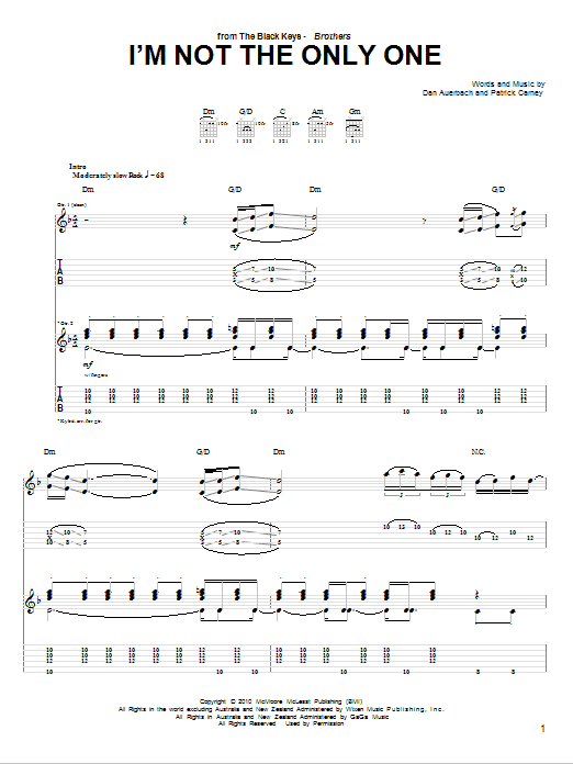 The Black Keys I'm Not The Only One Sheet Music Notes & Chords for Guitar Tab - Download or Print PDF