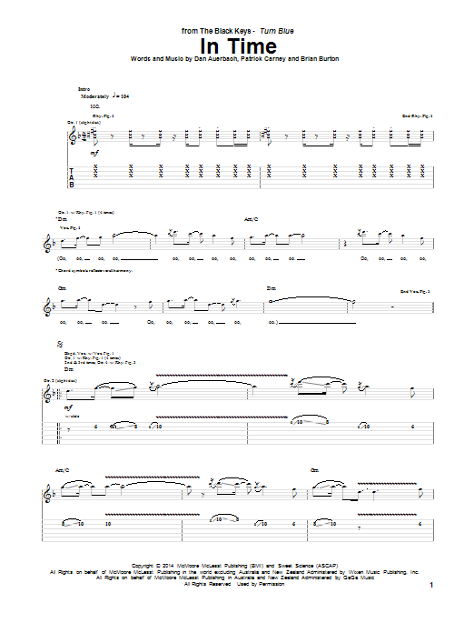 The Black Keys In Time Sheet Music Notes & Chords for Guitar Tab - Download or Print PDF