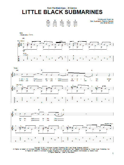 The Black Keys Little Black Submarines Sheet Music Notes & Chords for Really Easy Guitar - Download or Print PDF