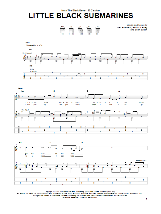 The Black Keys Little Black Submarines Sheet Music Notes & Chords for Lyrics & Chords - Download or Print PDF