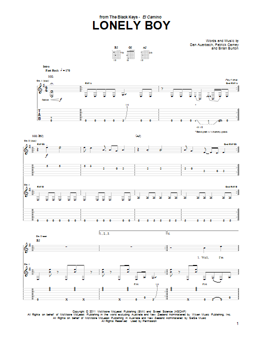 The Black Keys Lonely Boy Sheet Music Notes & Chords for Guitar Ensemble - Download or Print PDF
