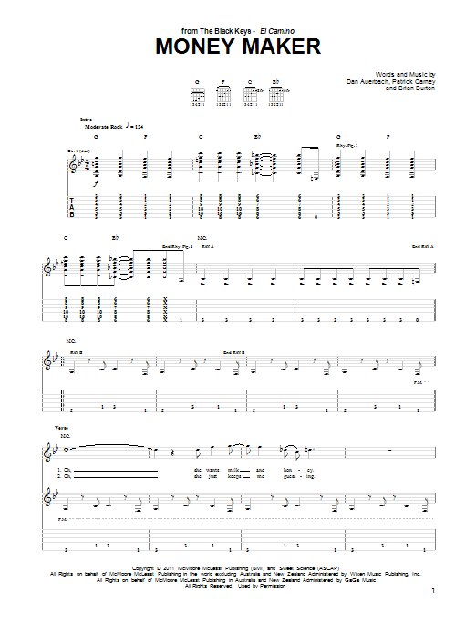 The Black Keys Money Maker Sheet Music Notes & Chords for Guitar Tab - Download or Print PDF