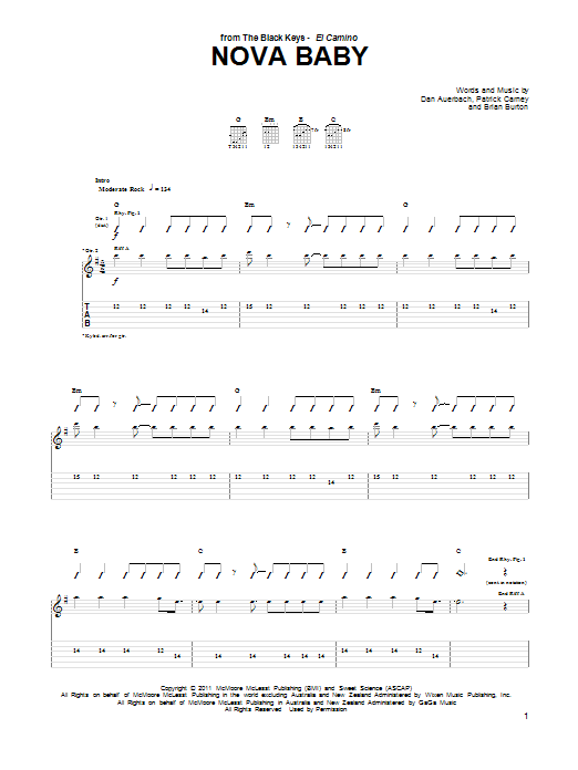 The Black Keys Nova Baby Sheet Music Notes & Chords for Guitar Tab - Download or Print PDF