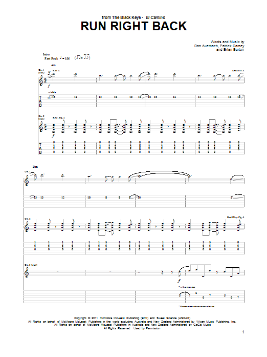 The Black Keys Run Right Back Sheet Music Notes & Chords for Guitar Tab - Download or Print PDF The Black Keys Run Right Back Sheet Music Notes & Chords for Guitar Tab - Download or Print PDF