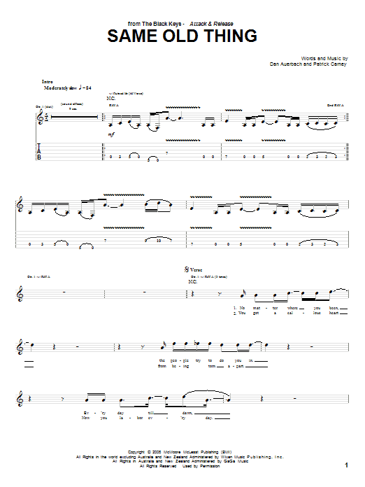 The Black Keys Same Old Thing Sheet Music Notes & Chords for Guitar Tab - Download or Print PDF