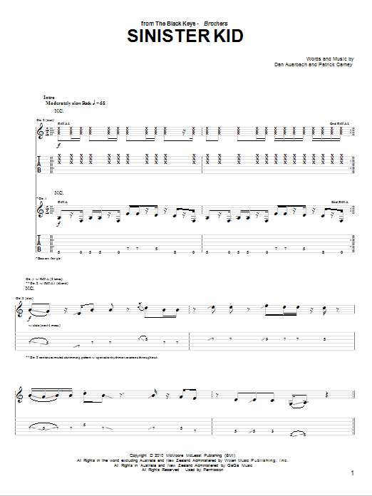 The Black Keys Sinister Kid Sheet Music Notes & Chords for Guitar Tab - Download or Print PDF