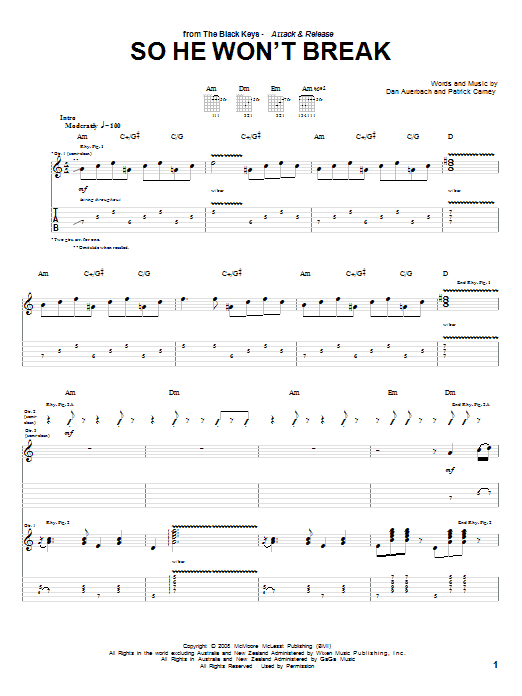 The Black Keys So He Won't Break Sheet Music Notes & Chords for Guitar Tab - Download or Print PDF