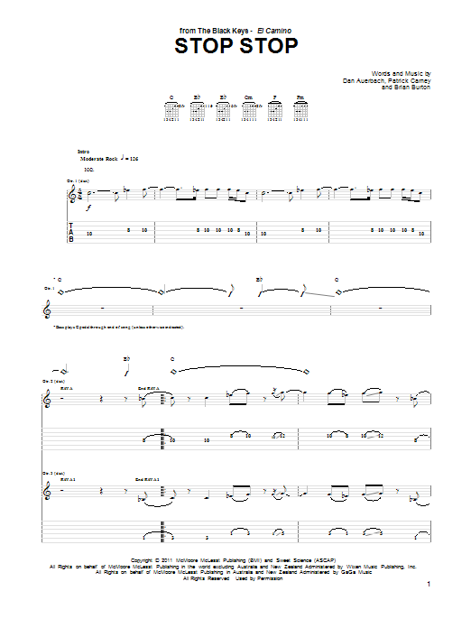 The Black Keys Stop Stop Sheet Music Notes & Chords for Guitar Tab - Download or Print PDF