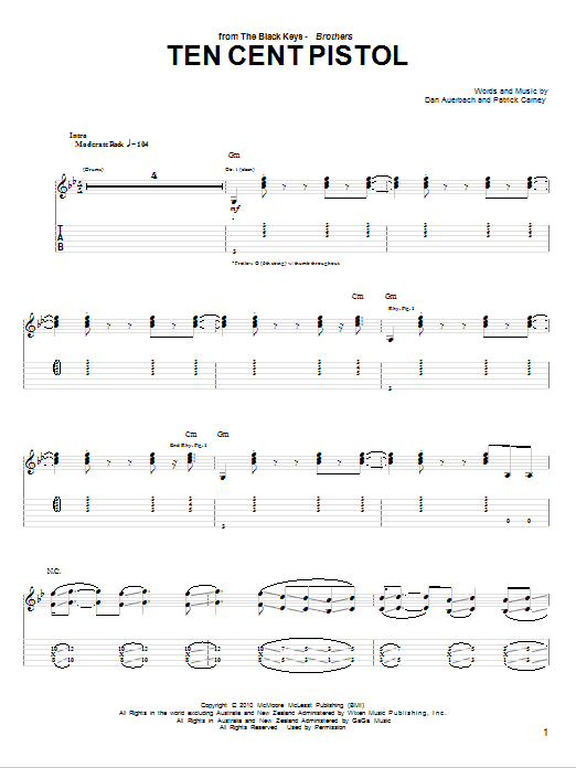 The Black Keys Ten Cent Pistol Sheet Music Notes & Chords for Guitar Tab - Download or Print PDF