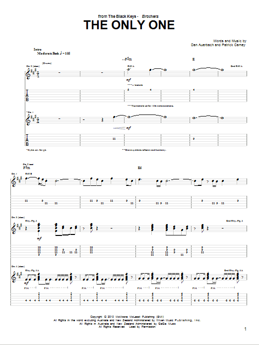 The Black Keys The Only One Sheet Music Notes & Chords for Guitar Tab - Download or Print PDF