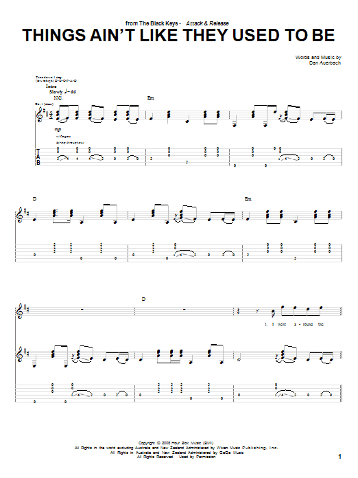 The Black Keys Things Ain't Like They Used To Be Sheet Music Notes & Chords for Guitar Tab - Download or Print PDF