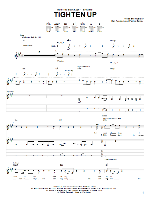 The Black Keys Tighten Up Sheet Music Notes & Chords for Piano, Vocal & Guitar (Right-Hand Melody) - Download or Print PDF