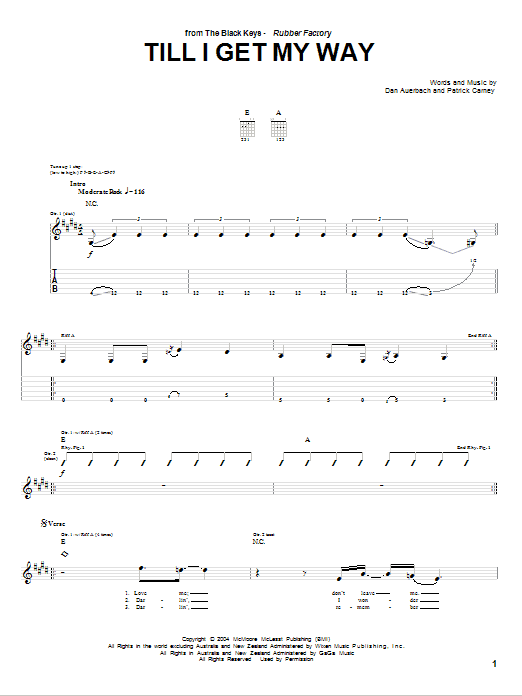 The Black Keys Till I Get My Way Sheet Music Notes & Chords for Guitar Tab - Download or Print PDF