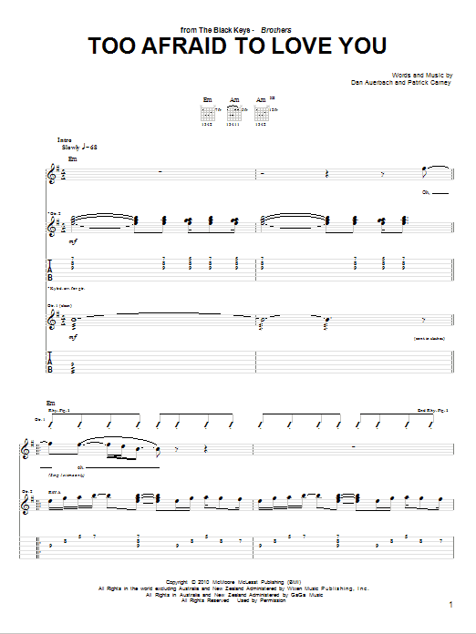 The Black Keys Too Afraid To Love You Sheet Music Notes & Chords for Guitar Tab - Download or Print PDF