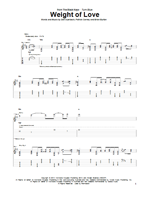 The Black Keys Weight Of Love Sheet Music Notes & Chords for Guitar Tab - Download or Print PDF