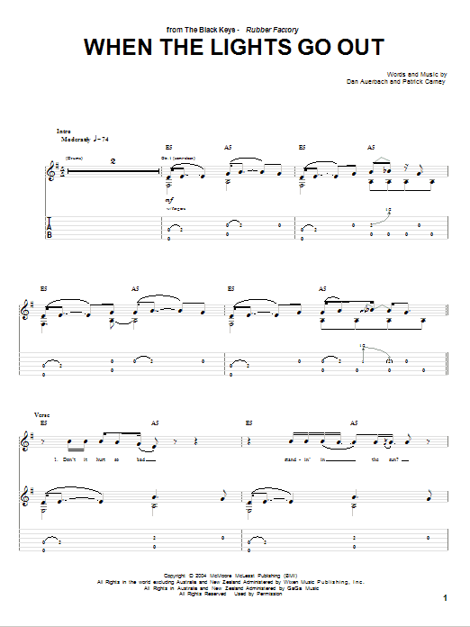 The Black Keys When The Lights Go Out Sheet Music Notes & Chords for Piano, Vocal & Guitar (Right-Hand Melody) - Download or Print PDF