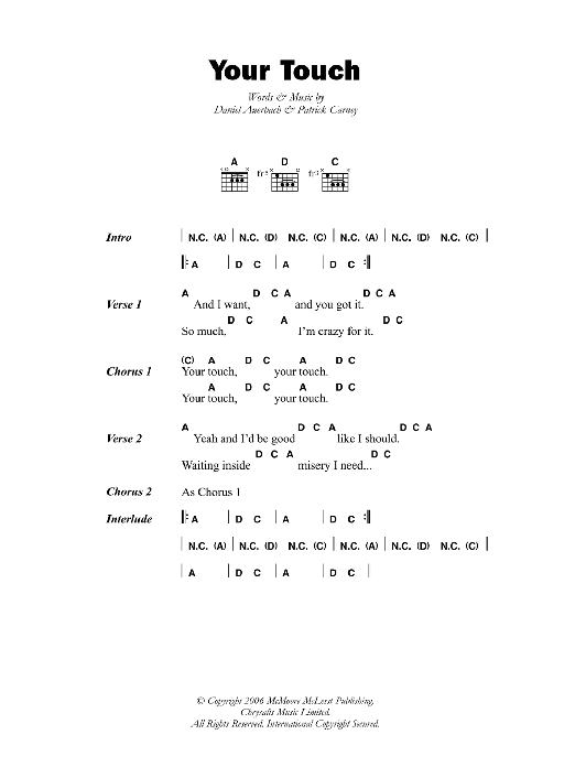 The Black Keys Your Touch Sheet Music Notes & Chords for Piano, Vocal & Guitar (Right-Hand Melody) - Download or Print PDF