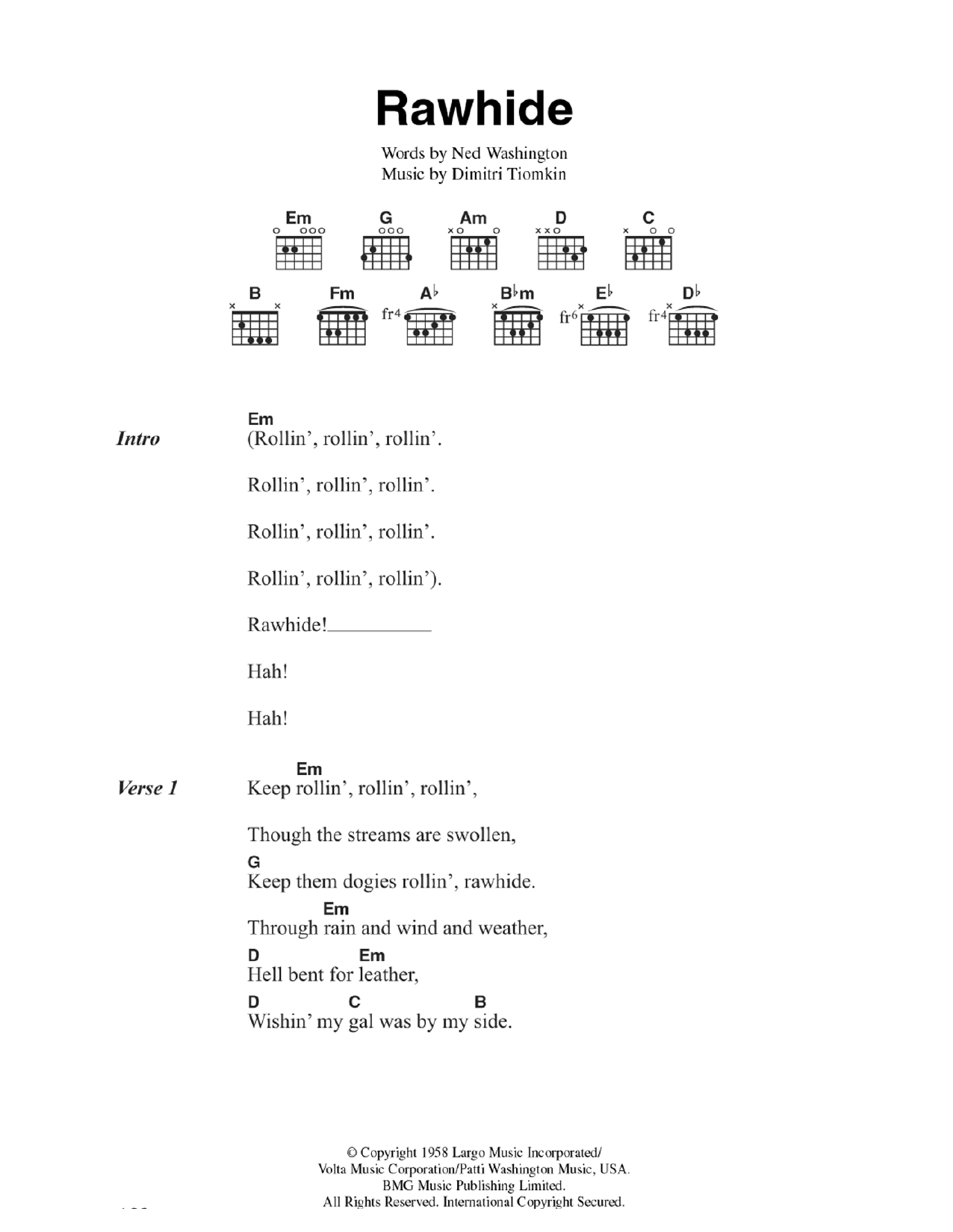 The Blues Brothers Rawhide Sheet Music Notes & Chords for Guitar Chords/Lyrics - Download or Print PDF