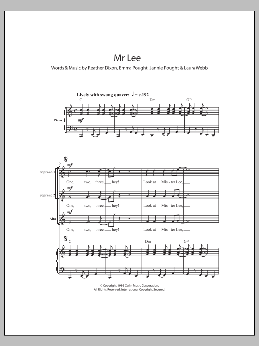 The Bobbettes Mister Lee Sheet Music Notes & Chords for SSA - Download or Print PDF
