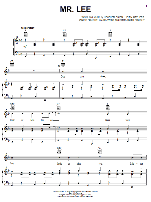 The Bobbettes Mr. Lee Sheet Music Notes & Chords for Piano, Vocal & Guitar (Right-Hand Melody) - Download or Print PDF