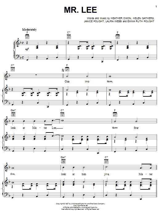 The Bobbettes Mr. Lee Sheet Music Notes & Chords for Lyrics & Chords - Download or Print PDF