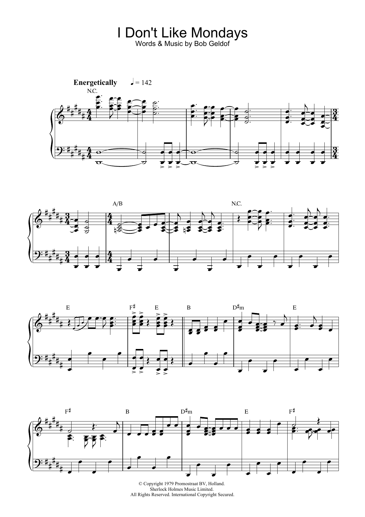The Boomtown Rats I Don't Like Mondays Sheet Music Notes & Chords for Lyrics & Chords - Download or Print PDF