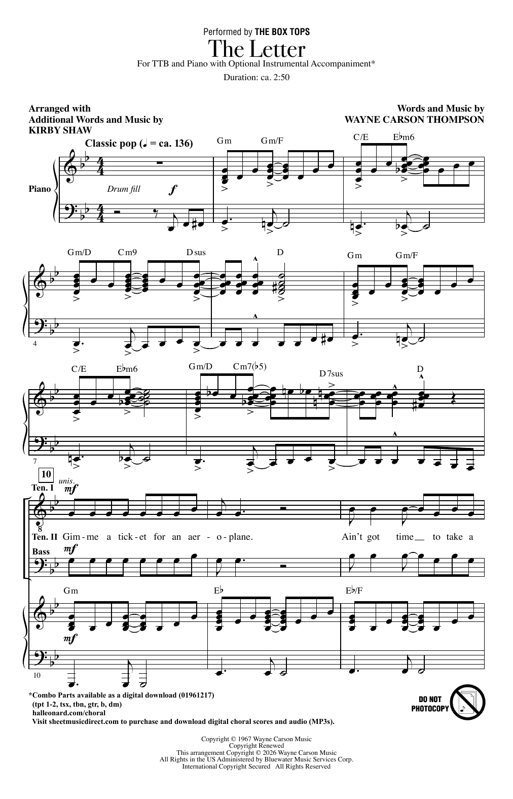 The Box Tops The Letter (arr. Kirby Shaw) Sheet Music Notes & Chords for Choir - Download or Print PDF