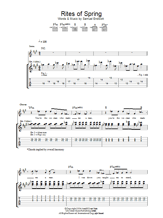 The Bravery Rites Of Spring Sheet Music Notes & Chords for Guitar Tab - Download or Print PDF