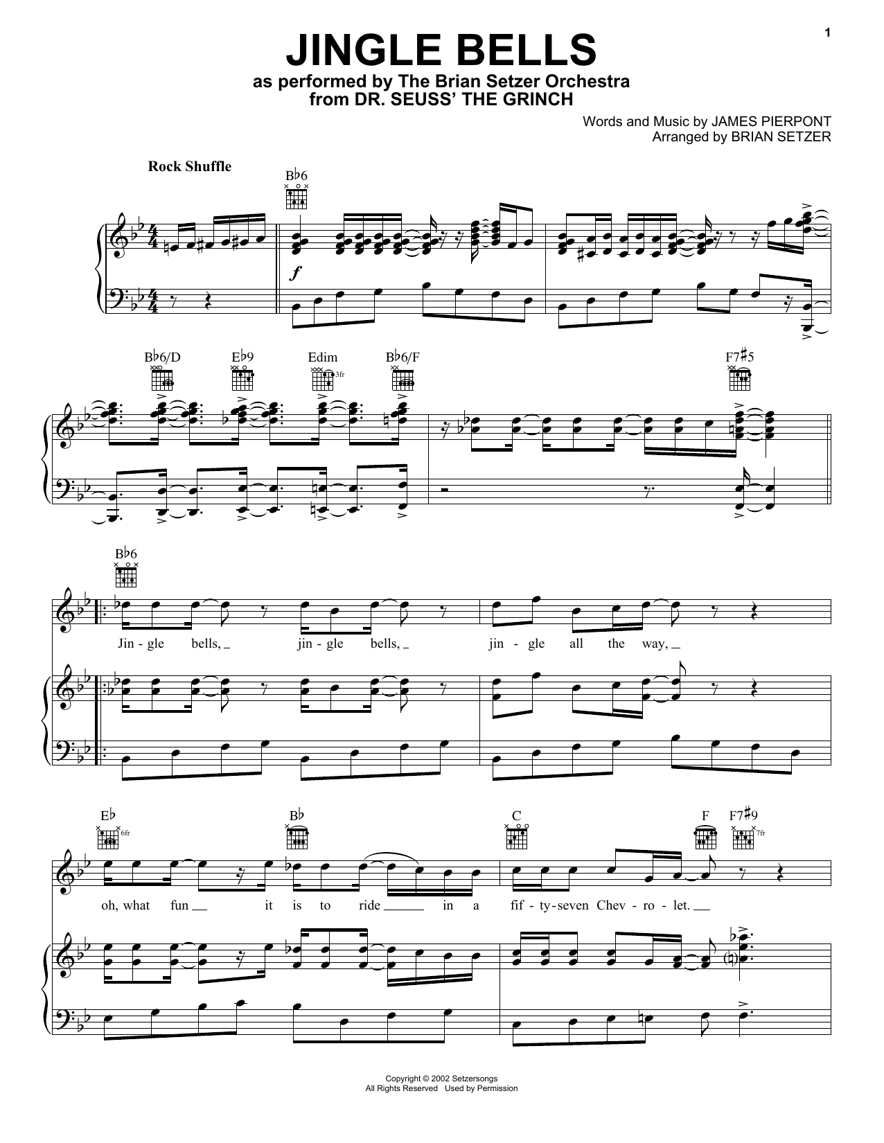 The Brian Setzer Orchestra Jingle Bells Sheet Music Notes & Chords for Piano, Vocal & Guitar Chords (Right-Hand Melody) - Download or Print PDF