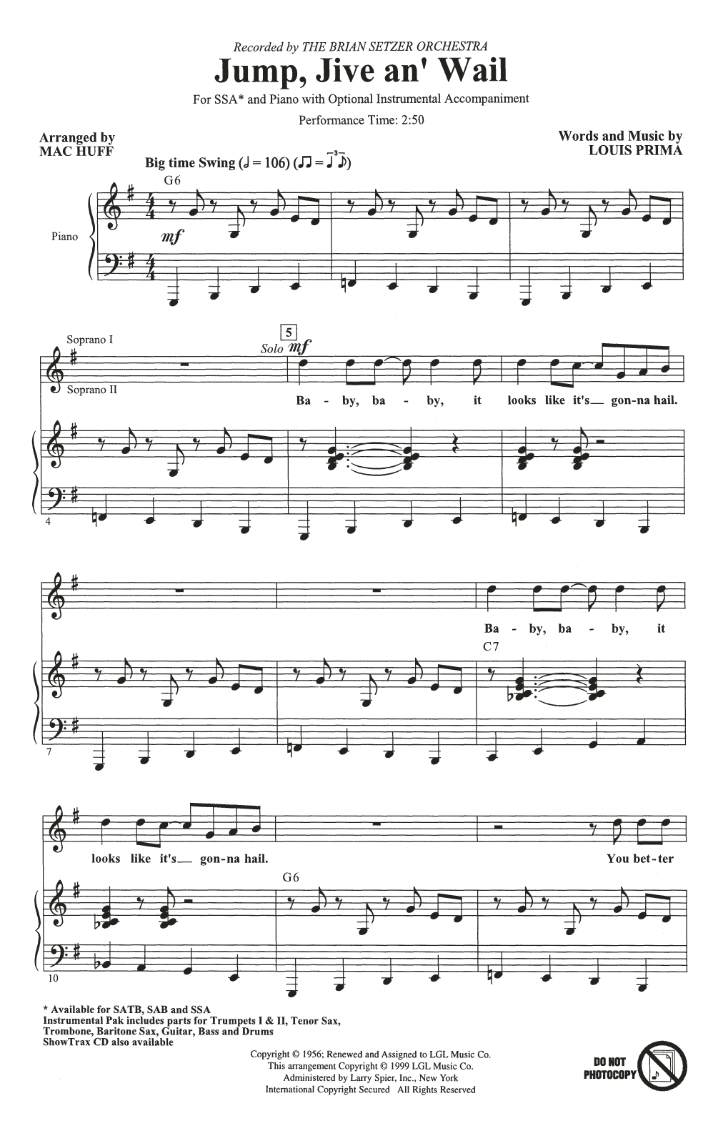 The Brian Setzer Orchestra Jump, Jive An' Wail (arr. Mac Huff) Sheet Music Notes & Chords for SATB Choir - Download or Print PDF